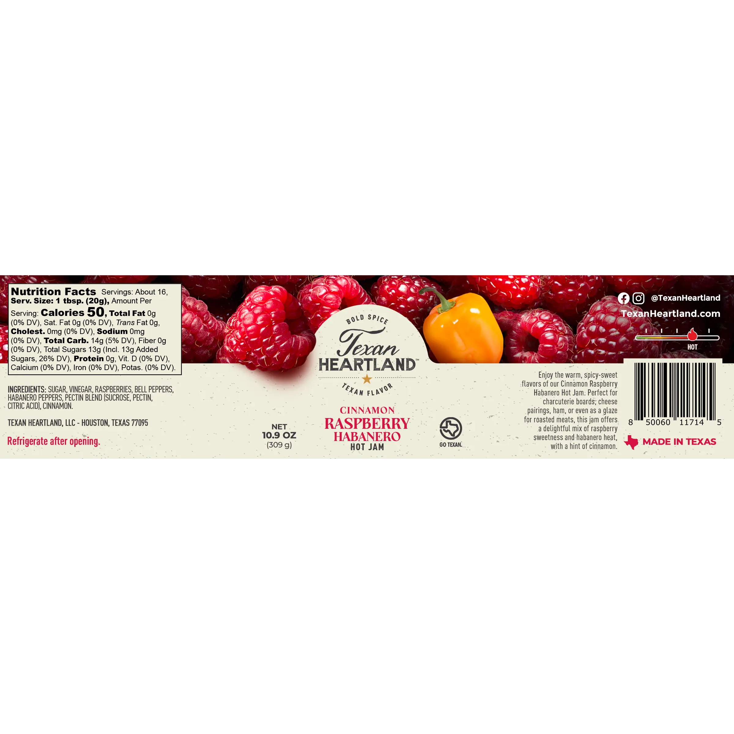 Cinnamon Raspberry Habanero Hot Jam Texan Heartland