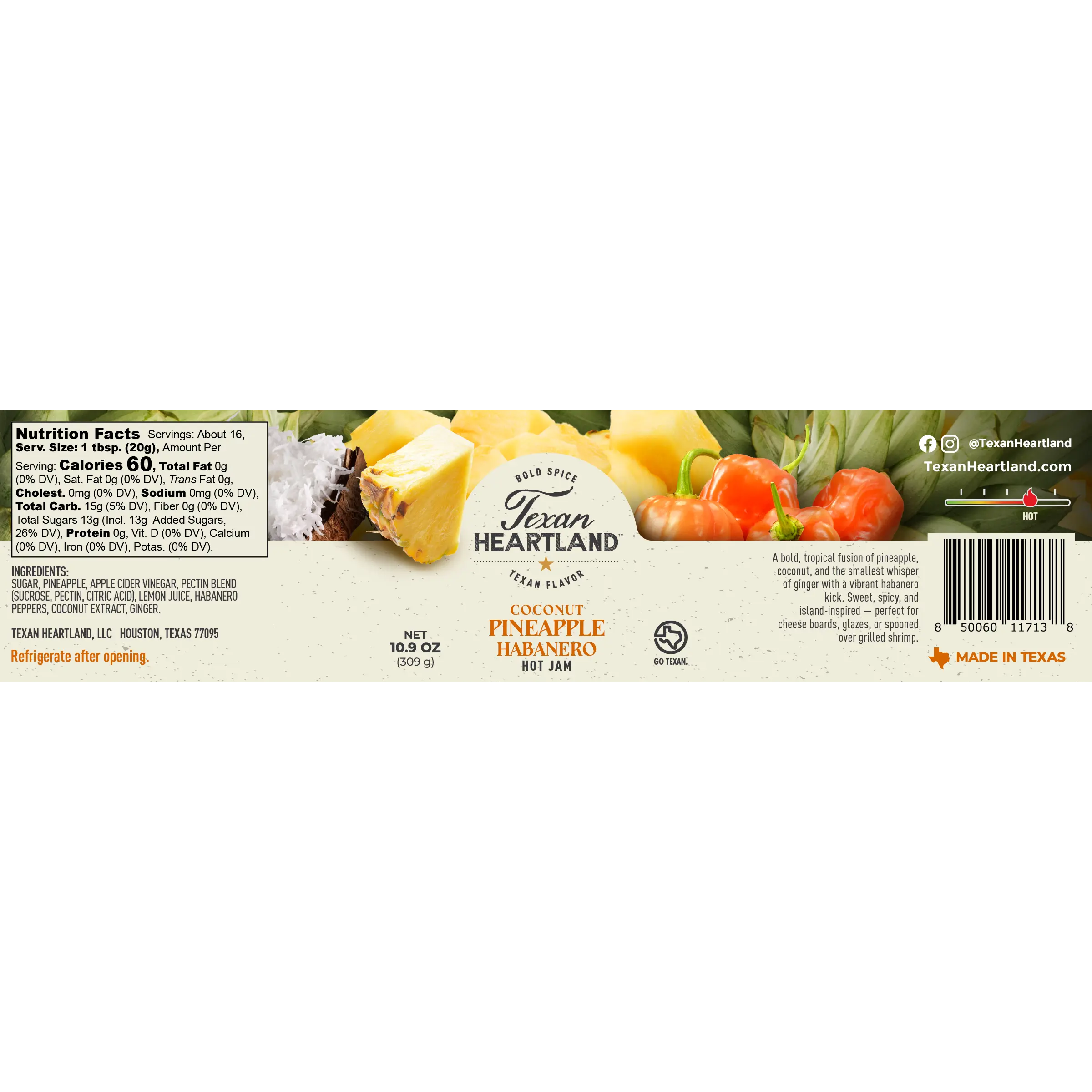 Coconut Pineapple Habanero Hot Jam Texan Heartland