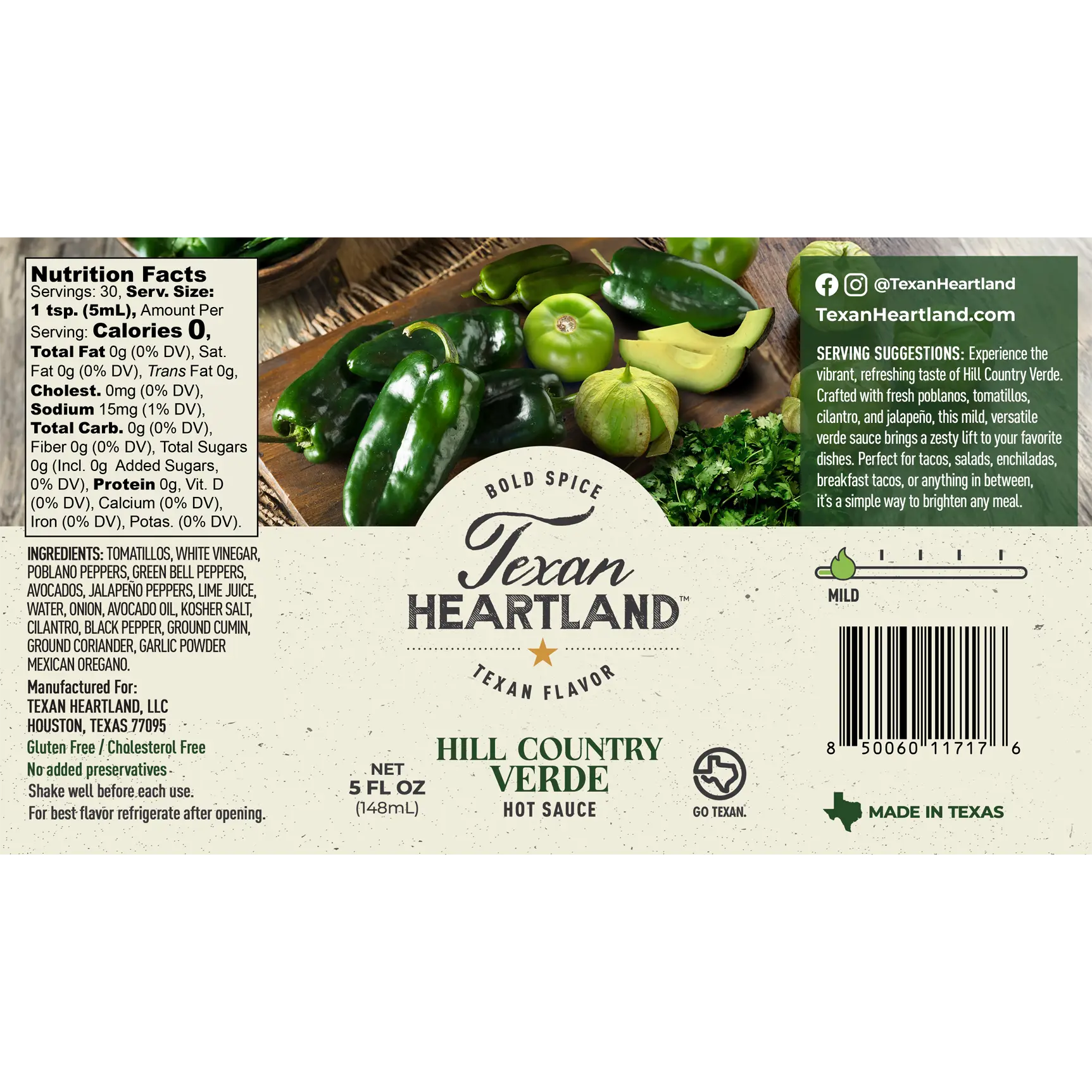 Hill Country Verde Hot Sauce Texan Heartland