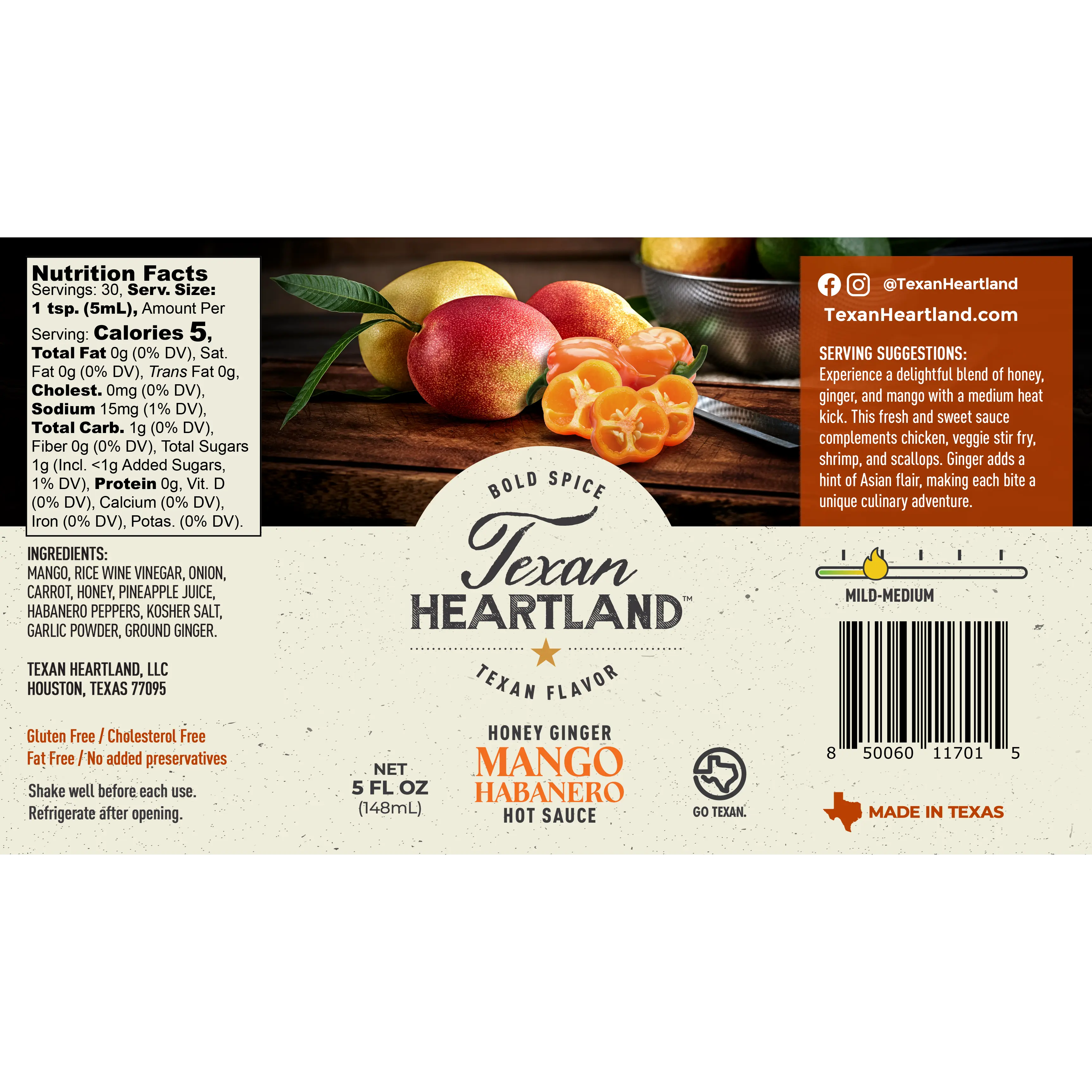 Honey Ginger Mango Habanero Hot Sauce Texan Heartland